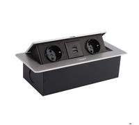 Base Multiple Encastrée 2 Prises Type F + 2xUSB Argenté