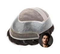 Base Postiche for homme en cheveux humains avec dentelle suisse sur le devant, système de postiches mono-couches noué à la main avec peau fine autour des cheveux Remplacement Système(#1C)