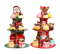 Base pour cupcakes de Noël | 2 pièces porte-cupcakes de Noël à 3 niveaux, plateau pour servir des bonbons, des mariages, des fêtes, des desserts, des gâteaux, des biscuits, des bonbons, des réunions