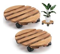 Base pour jardinière avec roues - Support pour jardinière en bois verrouillable | Porte-pot rond pour intérieur et extérieur, base de vase pré-assemblée pour jardin et cour
