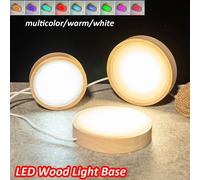 Base ronde en bois pour veilleuse LED, 1 à 4 pièces, 6/8/10CM, support décoratif 3D en bois, présentoir, boule de verre et cristaux, décor acrylique 1pcs