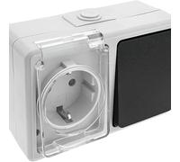 Base Schuko avec interrupteur étanche, idéale pour l'extérieur et les applications de haute sécurité.