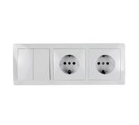 Base Schuko encastrée et interrupteur simple série classique de couleur blanche 16 A/250 V (2 prises et double interrupteur)
