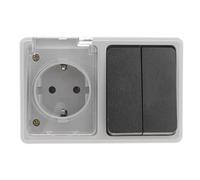 Base Schuko étanche avec double commutateur, parfaite pour l'extérieur, permettant de gérer en toute sécurité le contrôle des appareils électriques.