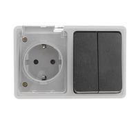 Base Schuko étanche avec double interrupteur, idéale pour les environnements humides et extérieurs, offre sécurité et contrôle électrique.