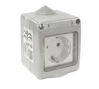 Base Schuko étanche IP55, 16 A 250 V, idéale pour l'extérieur et les environnements humides, protège les connexions électriques et assure la sécurité.