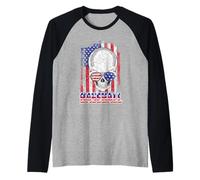 Baseball American Flag Skull Sunglass Patriotic 4th July Manche Raglan