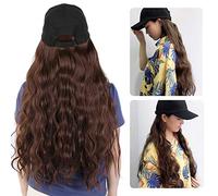 Baseball Cap Wig Long Wavy Hair, Baseball Cap with Hair Extensions for Women Adjustable Hat, Baseball Hat with Long Wavy Hair Wigs Fashion Women Girl Hat Wig Light Brown