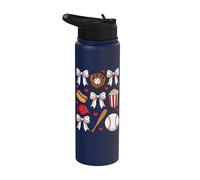 Baseball Coquette Bow Mom Mama Girls Women Stainless Steel Insulated Water Bottle