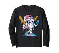 Baseball Drip Ice Cream Dripping Funny Player Game Day Boys Manche Longue