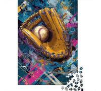 Baseball Glove & Ball Art Print Puzzle 1000 Pièces Cadeau Unique Jeu Éducatif Challenge Toy À De Qualité Supérieure Peinture Art pour Adultes Et Enfants À Partir De 14 Ans 70x50cm/1000pcs