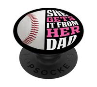 Baseball Saying She Gets It from Her Dad Funny Baseball Dad PopSockets PopGrip Adhésif