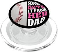 Baseball Saying She Gets It from Her Dad Funny Baseball Dad PopSockets PopGrip pour MagSafe