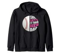 Baseball Saying She Gets It from Her Dad Funny Baseball Dad Sweat à Capuche