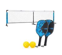 Baseline | Ensemble Complet de Pickleball en Bois de qualité supérieure, 2 pagaies, Balle et Filet, Jouets de Jardin en Bois d'extérieur