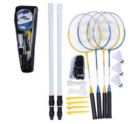 Baseline Ensemble de Badminton pour 4 Joueurs, Comprend 4 Raquettes, 2 Volants, Filet et poteaux, Jeu de Jardin en Plein air pour Enfants et familles, Portable avec Sac de Transport