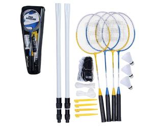 Baseline Ensemble de Badminton pour 4 Joueurs, Comprend 4 Raquettes, 2 Volants, Filet et poteaux, Jeu de Jardin en Plein air pour Enfants et familles, Portable avec Sac de Transport
