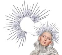 BASEMMAHER Serre-tête halo avec pointes de soleil pour femme - Accessoire de fête d'Halloween et de cosplay, Argenté, Small