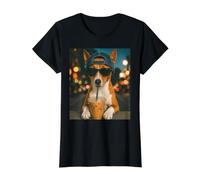 Basenji Boire du café glacé Funny Dog Lover T-Shirt Graphique avec Valeur, Femme, Noir, L