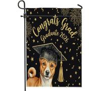 Basenji Dog Congrats Gradd Drapeaux de jardin 30,5 x 45,7 cm double face pour extérieur, chapeau de diplôme de chiot en toile verticale standard, drapeaux de maison e 2026 pour cour, cour