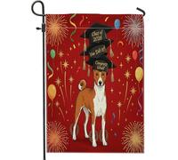 Basenji Dog Congrats Gradué Drapeaux de jardin verticaux 30,5 x 45,7 cm double face pour extérieur, chiot remise de diplôme, petits drapeaux de pelouse, célébration de la maison et de l'extérieur