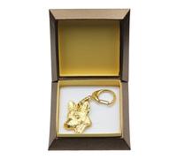Basenji, Kongo-Terrier - Porte-Clés Doré Avec Chien Dans Boîte Cadeau