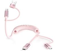 Basesailor 4 en 1 Cable Espiral USB C para iPhone 17 16 Pro Max 1.8M,Apple Carplay Multi USB Cargador Cable Tipo C Carga Rápida con USB A/Lightning Adaptador para Apple 15 14 13 12 Xr Xs Plus Mini,S10