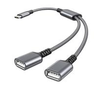BASESAILOR Câble Adaptateur USB C Mâle vers Double USB Femelle 0.3M,Thunderbolt 4 3 vers Double Type A 2.0 OTG pour MacBook Pro,iPhone 17 16 15,iPad 10 Air,Microsoft Surface Go,Galaxy S25 S24 A56 A55