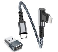 BASESAILOR Câble Chargeur USB C vers Lightning 0.3M 90 Degrés avec Adaptateur USB A,Coudé Cordon Type C PD Angle Droit Charge Rapide pour iPhone 11 12 13 14 Pro Max XR SE X XS 8 7 6 Plus