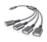 BASESAILOR Câble Répartiteur USB C Mâle vers 4 USB Femelles 0.3M,Multi-Hub | Thunderbolt 3 vers 4 Type A 2.0 Ports Cordon de Charge en Nylon Convertisseur pour MacBook,iPhone Duo 18 Max,iPad Pro Air 4 5