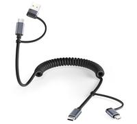 BASESAILOR iPhone 16 15 Pro Max 4 en 1 Câble USB C Spirale Voiture 1M,Cable Multi USB Chargement Universel Apple Carplay Type C avec USB A/Lightning Ports pour iPhone 14 13 12 11 Xr Xs Plus Mini,iPad