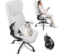BASETBL Fauteuil de Bureau Confortable, Chaise de Bureau Ergonomique en Tissu, roulettes en Caoutchouc, Double dosseret, accoudoirs rabattables, Verrouillage 3 Positions, EN12520, siège Bureau Gris