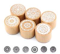 Basetousual 6 Pièces Floral Tampon en Caoutchouc Rond, Bois Stampes Rétro pour DIY Scrapbooking et Carterie Décoration