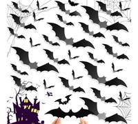 Basetousual 72 pièces Chauves-souris suspendues pour Halloween, stickers muraux chauves-souris, stickers chauves-souris 3D, décoration Batman DIY, pour la décoration des fenêtres de votre maison, fête