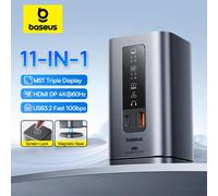 Baseus 11-en-1 USB C HUB HDMI DP 4K @ 60Hz MST Triple affichage USB 3.2 répartiteur avec RJ45 3.5mm micro PD100W Station d'accueil magnétique 11-in-1 For MAC