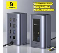 Baseus 12 en 1 USB C HUB vers HDMI 4K @ 60Hz double affichage USB 3.2 adaptateur avec RJ45 SD TF PD 100W Station d'accueil pour fenêtre Mac Hub 12-in-1 HDMI SD TF