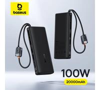 Baseus 20000mAh 100W batterie externe double câble USB-C intégré charge rapide affichage numérique batterie externe pour iPhone 17 Pro Max Samsung Black