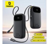 Baseus 22.5W 10000mAh 20000mAh batterie externe USB-C rétractable intégré et câble Lightning pour iPhone 16 Samsung S25 Xiaomi Poco Purple