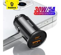 Baseus 30W USB chargeur de voiture Charge rapide 4.0 3.0 FCP SCP USB PD pour Xiaomi iPhone 12 13 14 15 Pro Charge rapide chargeur de téléphone de voiture