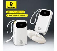 Baseus 45W 20000mAh batterie externe 10000mAh USB-C rétractable intégré et câble Lightning pour iPhone 17 16 15 Samsung S25 Xiaomi Poco Dual USB-C Black