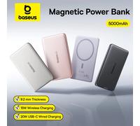 Baseus 5000mAh batterie externe magnétique 15W sans fil 20W charge filaire mince taille de carte Powerbank Portable mince pour iPhone 17 Samsung Black