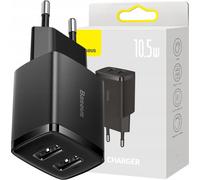 Baseus Adaptateur mural USB compact, double port, 10.5W, noir (Modèle : CCXJ010201)