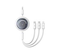 Baseus Câble USB-C rétractable Free2Draw pour USB-C, Lightning et MicroUSB PD 100W 1,1m Blanc