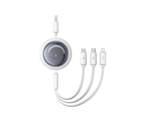 Baseus Câble de Données Rétractable Free2Draw USB-C/Lightning/MicroUSB 100W 1,1m Blanc
