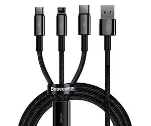 Baseus Câble USB 3 en 1 Tungsten Gold - Micro USB/USB-C/Lightning - 3.5A, 1.5m - Noir