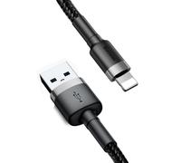 Baseus CALKLF-RG1 Câble Lightning vers USB-A 3m Gris/Noir - USB 2.0, 480 Mbit/s, 2.4A, Connecteurs mâles droits, Revêtement Nylon