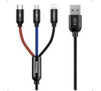 Baseus Câble USB CAMLT-ASY01 3-en-1 Micro USB / Lightning (8 broches) / USB-C 3,5A 0,3 m Noir