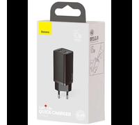 Baseus CCGAN2L-B01 Chargeur Secteur Universel 65W GaN Noir - 1x USB-C & 1x USB-A, Quick Charge, 100-240V, Adapté Apple/Huawei/Samsung/Xiaomi