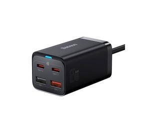 Baseus CCGP040101 GaN3 Pro Chargeur Secteur 65W Noir : 1x USB 2.0, 2x USB-C, 100-240V, 5-15V/3A, Téléphone/Tablette, 40x70x36.9mm