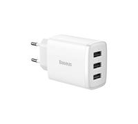 Baseus CCXJ020102 Chargeur Secteur Universel 3 Ports USB 2.0 - 100-240V 5V/2.4A (12W), 5V/3.4A (17W) Max - Blanc - Dimensions 40x63.9x28mm